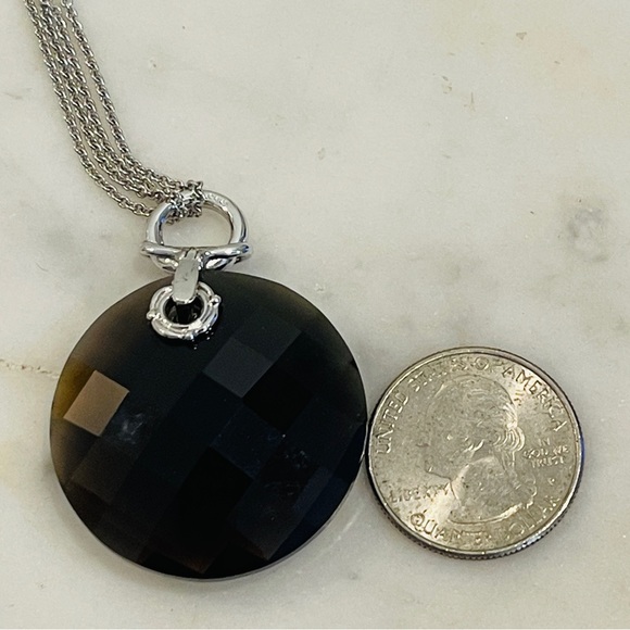 Large Smokey Topaz Sterling Pendant and Double Silver Necklace - Picture 7 of 11